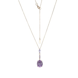 Oval Amethyst and Marquise-Cut Tanzanite with Diamond Accent Drop Pendant in 10K Gold