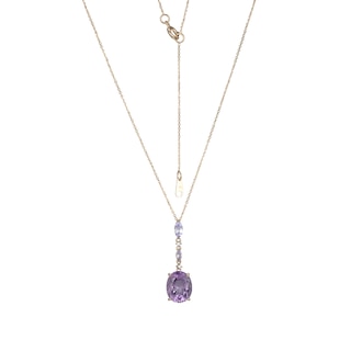 Oval Amethyst and Marquise-Cut Tanzanite with Diamond Accent Drop Pendant in 10K Gold