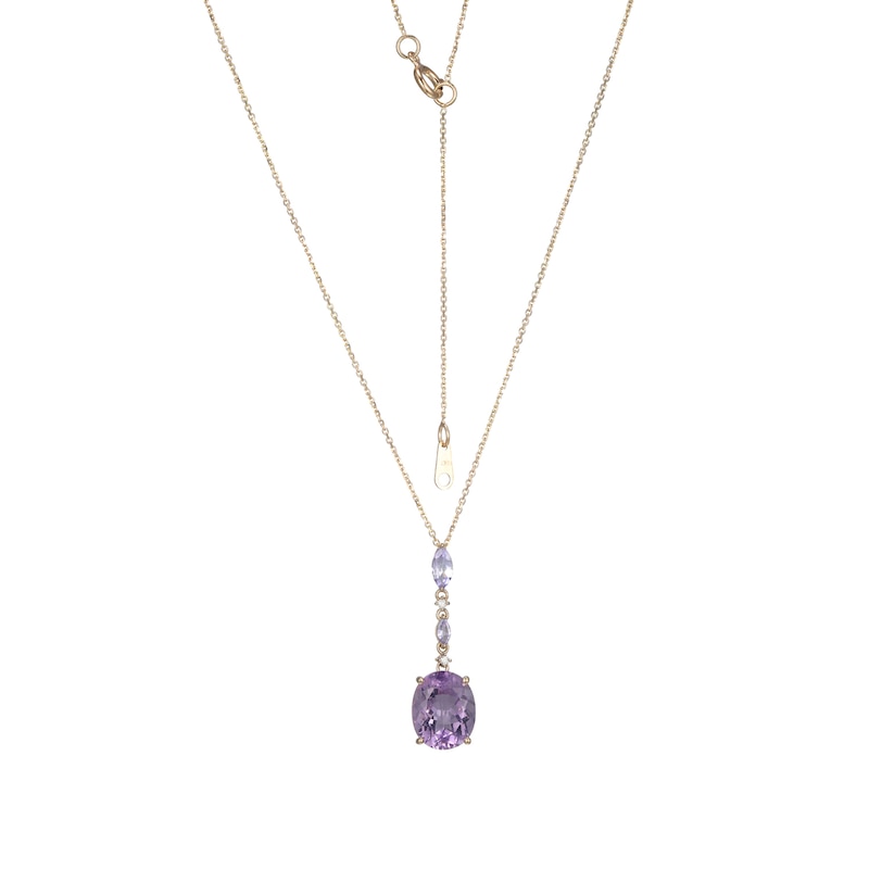 Oval Amethyst and Marquise-Cut Tanzanite with Diamond Accent Drop Pendant in 10K Gold