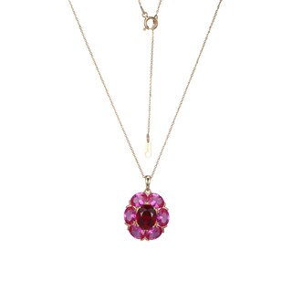 Oval Lab-Created Ruby and Pink Lab-Created Sapphire Flower Pendant in 10K Gold