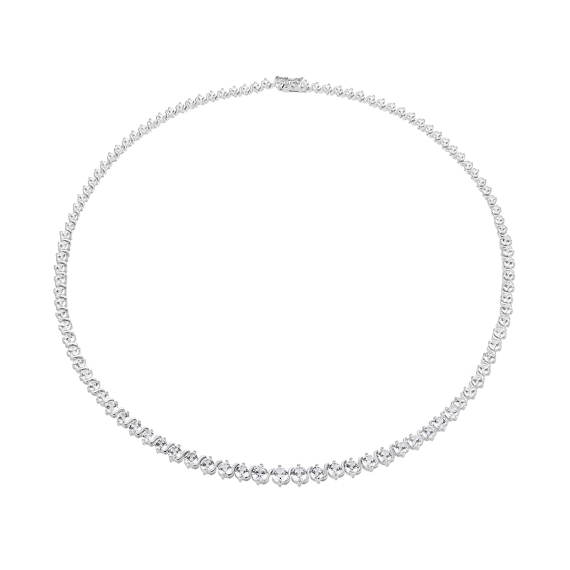 Main Image 1 of White Lab-Created Sapphire Graduated Tennis Necklace in Sterling Silver