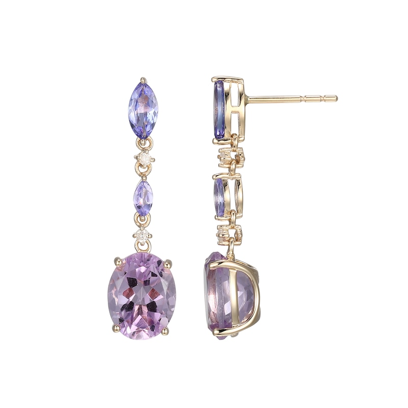 Main Image 1 of Oval Amethyst and Marquise-Cut Tanzanite with Diamond Accent Drop Earrings in 10K Gold