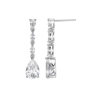 Marquise and Pear-Shaped White Lab-Created Sapphire Linear Drop Earrings in Sterling Silver