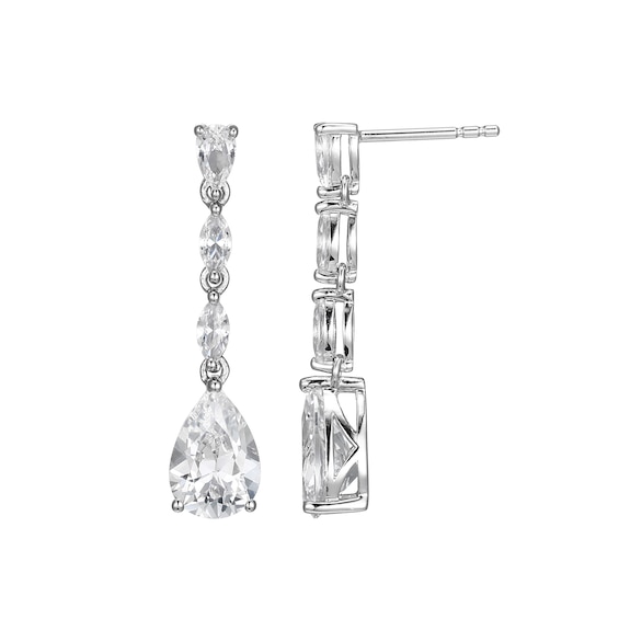 Marquise and Pear-Shaped White Lab-Created Sapphire Linear Drop Earrings in Sterling Silver