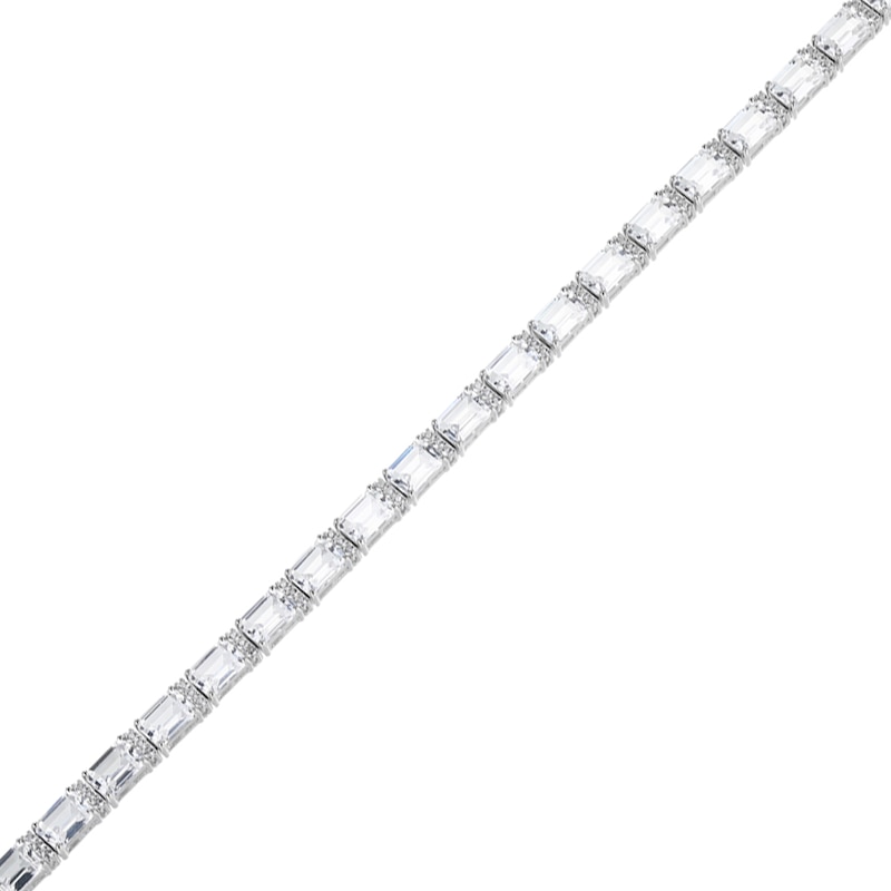 Main Image 2 of Emerald-Cut and Round White Lab-Created Sapphire Alternating Bracelet in Sterling Silver - 7.25"