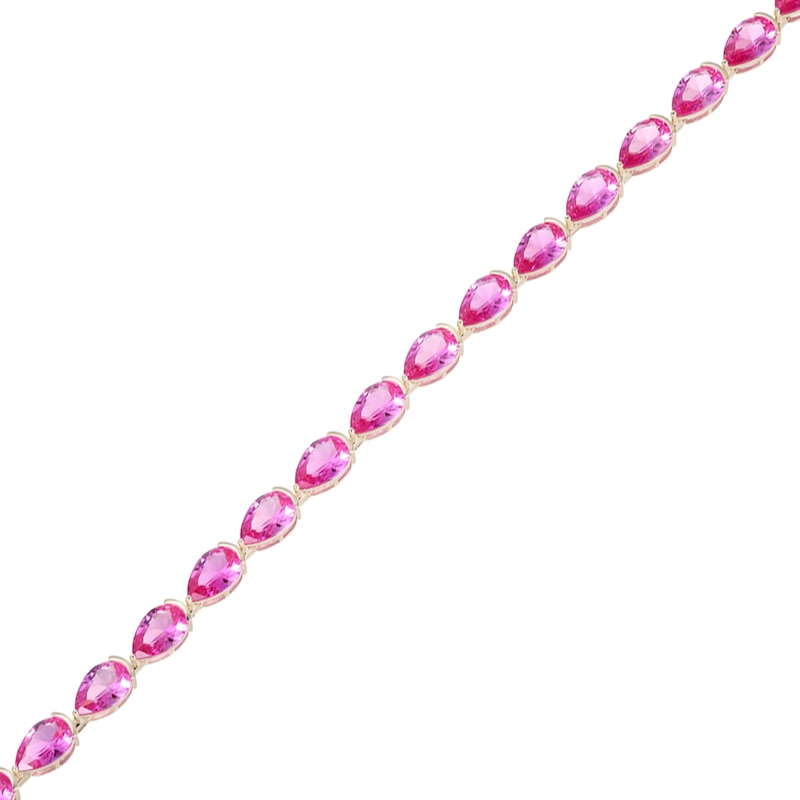 Main Image 2 of Pear-Shaped Pink Lab-Created Sapphire Tennis Bracelet in 10K Gold - 7.25"