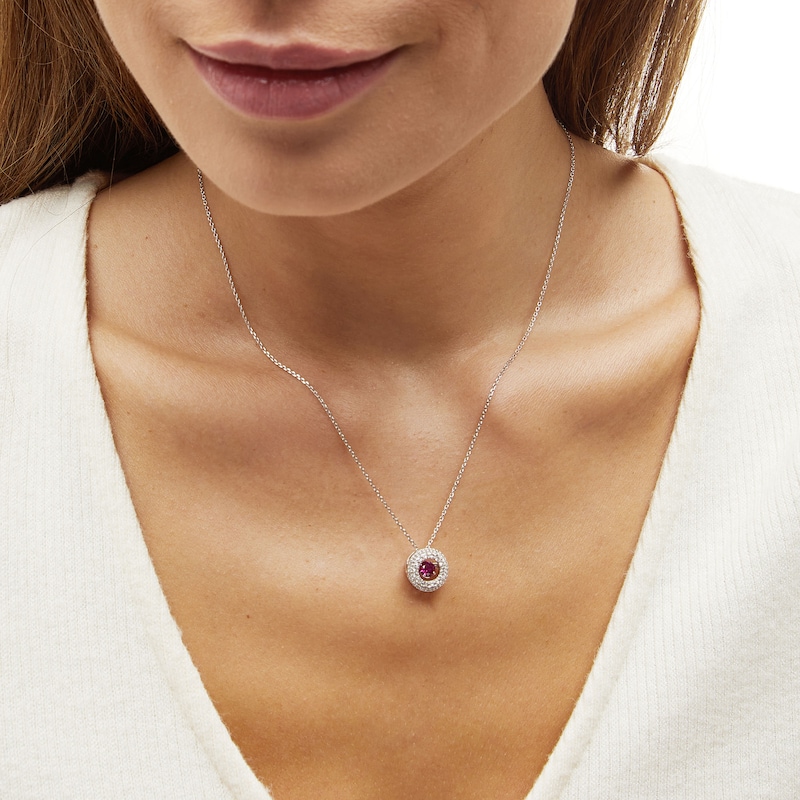 Main Image 2 of Unstoppable Love™ 4.5mm Lab-Created Ruby and White Lab-Created Sapphire Double Open Frame Pendant in Sterling Silver