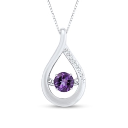 Unstoppable Love™ 4.5mm Amethyst and White Lab-Created Sapphire Teardrop Pendant in Sterling Silver