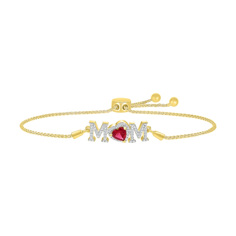 5.0mm Heart-Shaped Lab-Created Ruby and White Lab-Created Sapphire "MOM" Bolo Bracelet in 10K Gold - 9"