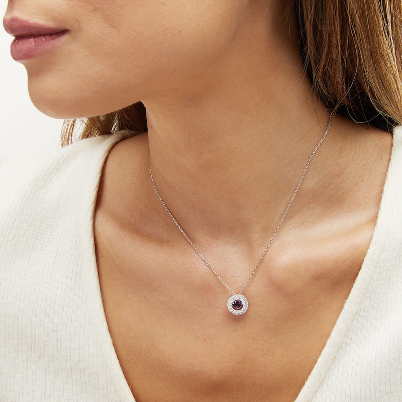 Main Image 2 of Unstoppable Love™ 4.5mm Amethyst and White Lab-Created Sapphire Double Open Frame Pendant in Sterling Silver