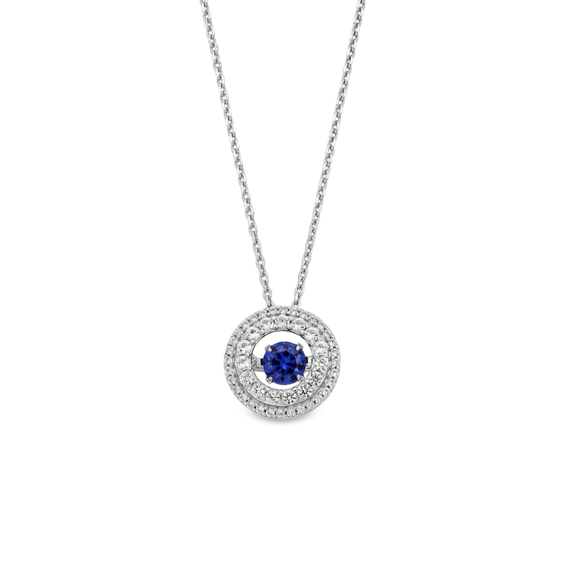 Main Image 1 of Unstoppable Love™ 4.5mm Blue and White Lab-Created Sapphire Double Open Frame Pendant in Sterling Silver
