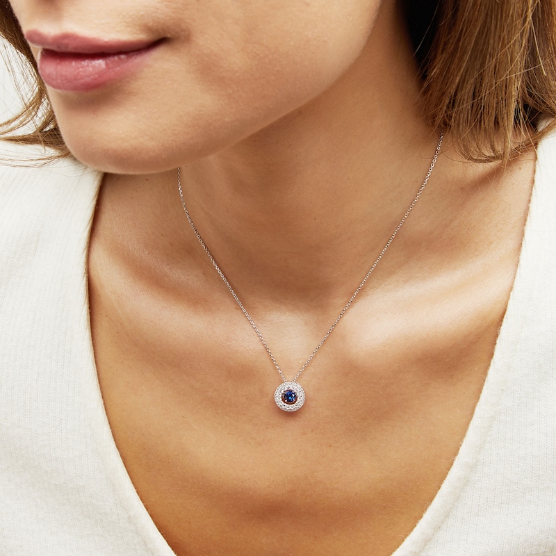 Main Image 2 of Unstoppable Love™ 4.5mm Blue and White Lab-Created Sapphire Double Open Frame Pendant in Sterling Silver