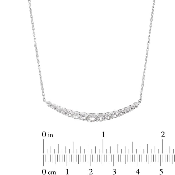 White Lab-Created Sapphire Graduated Curved Bar Necklace in Sterling Silver