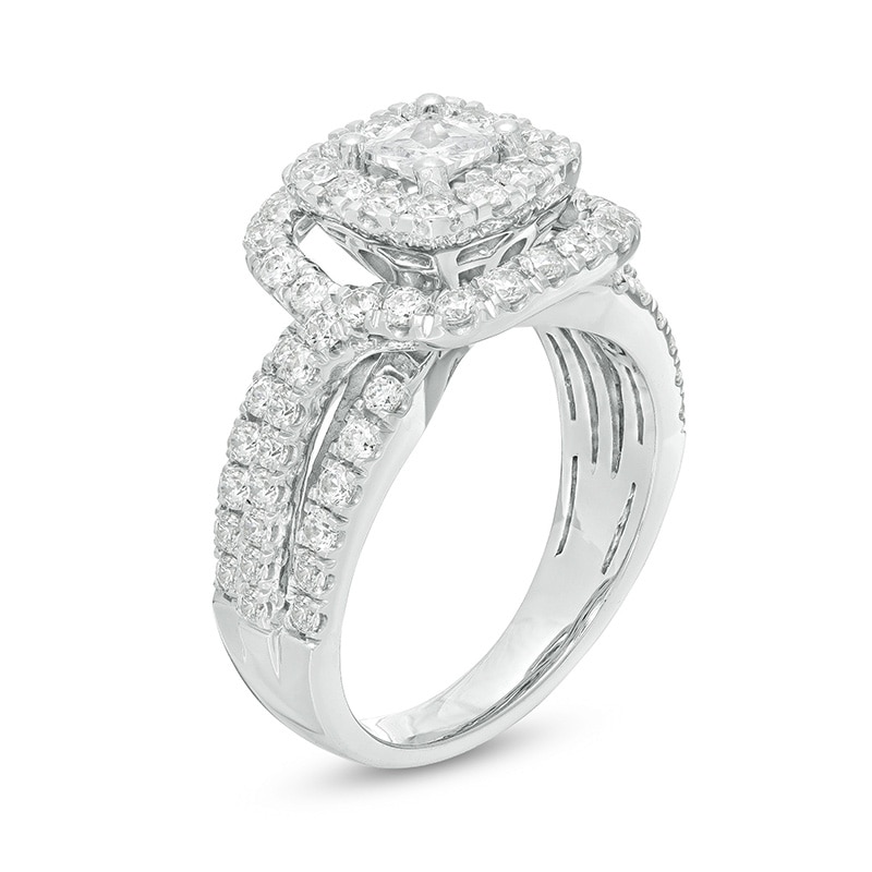 Previously Owned - 2.00 CT. T.W. Canadian Certified Princess-Cut Diamond Double Frame Multi-Row Engagement Ring in 10K White Gold (I/I1)