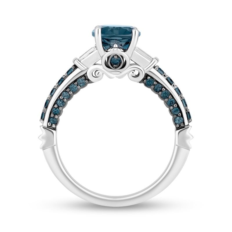 Main Image 3 of Enchanted Disney Cinderella Oval London Blue Topaz and 0.115 CT. T.W. Diamond Collar Engagement Ring in 14K White Gold
