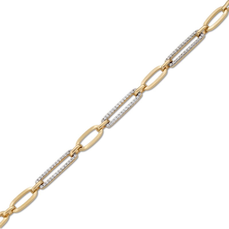 Main Image 1 of 0.45 CT. T.W. Diamond Paper Clip Chain Bracelet in 14K Gold - 7.5"