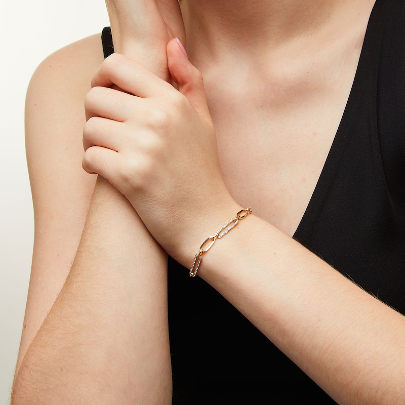 Main Image 2 of 0.45 CT. T.W. Diamond Paper Clip Chain Bracelet in 14K Gold - 7.5"
