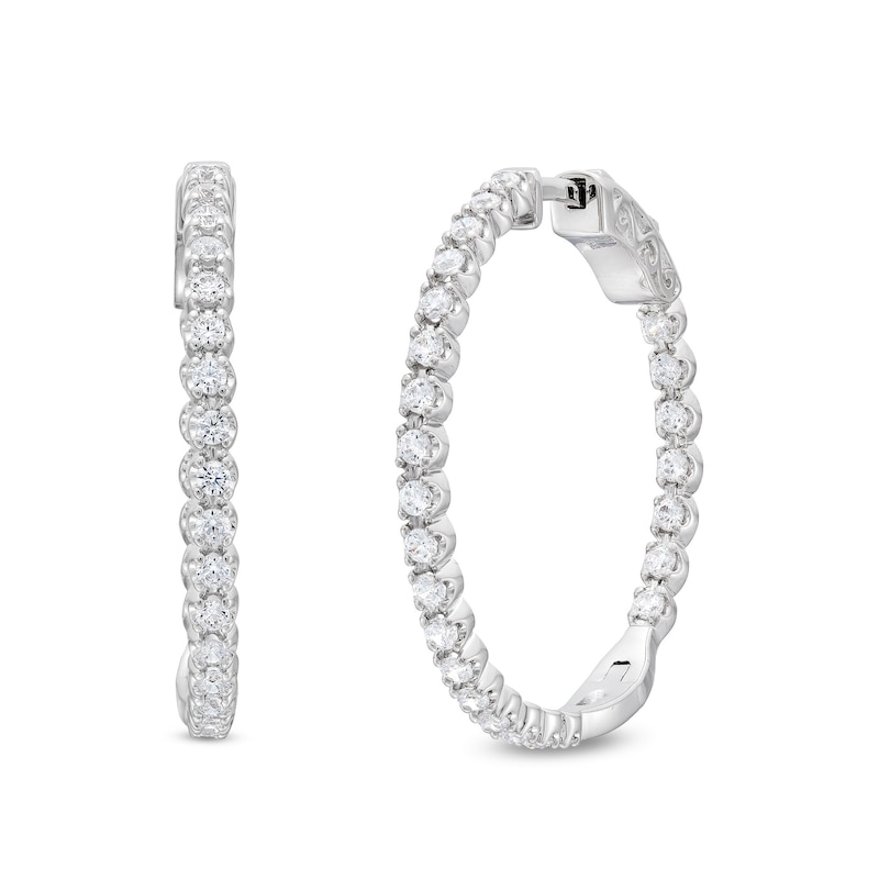 Main Image 1 of 1.00 CT. T.W. Certified Lab-Grown Diamond Bubbles Inside-Out Hoop Earrings in Sterling Silver (I/SI2)