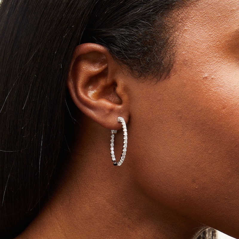 Main Image 2 of 1.00 CT. T.W. Certified Lab-Grown Diamond Bubbles Inside-Out Hoop Earrings in Sterling Silver (I/SI2)