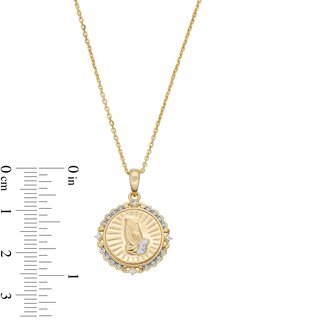 0.065 CT. T.W. Diamond Scallop Frame Praying Hands Medallion Pendant in Sterling Silver with 14K Gold Plate