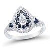 Thumbnail Image 1 of 0.58 CT. T.W. Pear-Shaped Diamond and Blue Sapphire Scallop Frame Engagement Ring in 14K White Gold