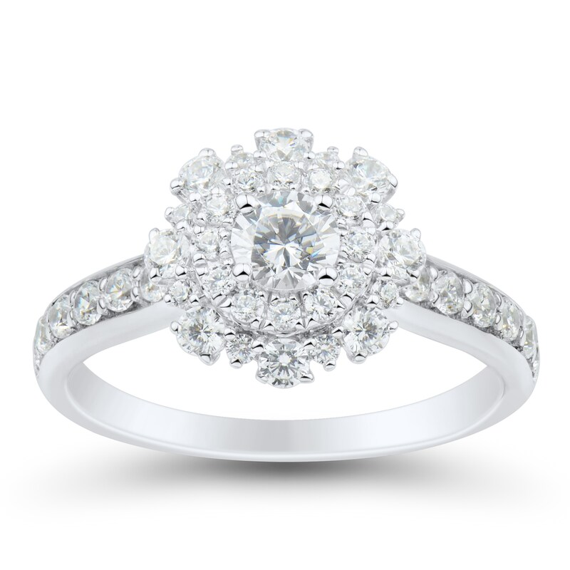 Main Image 2 of 1.00 CT. T.W. Diamond Double Flower Frame Engagement Ring in 14K White Gold