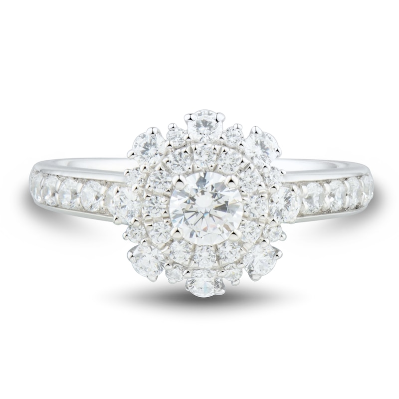 Main Image 3 of 1.00 CT. T.W. Diamond Double Flower Frame Engagement Ring in 14K White Gold