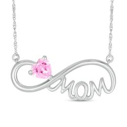 5.0mm Heart-Shaped Pink Lab-Created Sapphire "MOM" Infinity Necklace in Sterling Silver