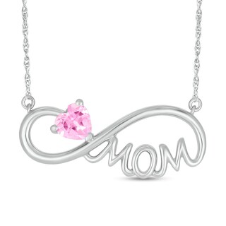 5.0mm Heart-Shaped Lab-Created Sapphire "MOM" Infinity Necklace in Sterling Silver