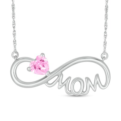 5.0mm Heart-Shaped Lab-Created Sapphire "MOM" Infinity Necklace in Sterling Silver