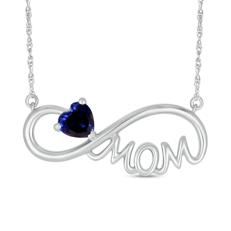 Main Image 1 of 5.0mm Heart-Shaped Blue Lab-Created Sapphire "MOM" Infinity Necklace in Sterling Silver