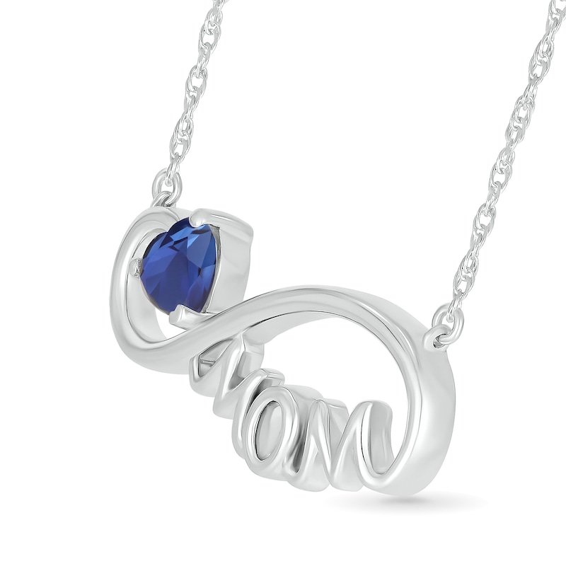 Main Image 2 of 5.0mm Heart-Shaped Blue Lab-Created Sapphire "MOM" Infinity Necklace in Sterling Silver