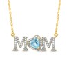 Thumbnail Image 1 of 5.0mm Heart-Shaped Swiss Blue Topaz and 0.10 CT. T.W. Diamond "MOM" Necklace in 10K Gold