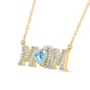 Thumbnail Image 2 of 5.0mm Heart-Shaped Swiss Blue Topaz and 0.10 CT. T.W. Diamond "MOM" Necklace in 10K Gold