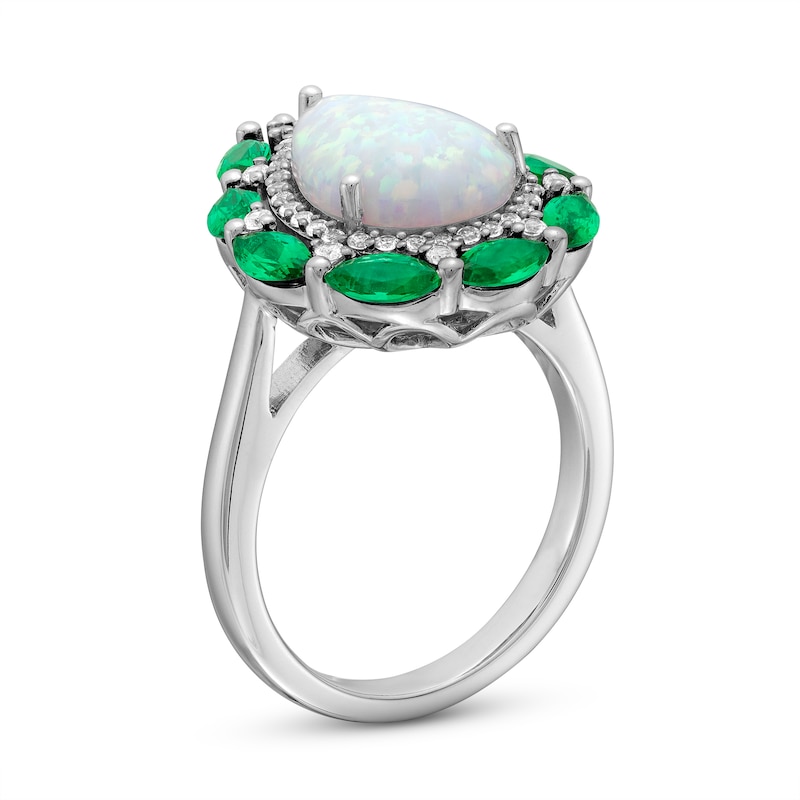 Main Image 3 of Pear-Shaped Lab-Created Opal, Lab-Created Emerald and White Lab-Created Sapphire Double Frame Ring in Sterling Silver