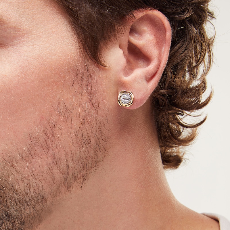 Main Image 2 of 0.30 CT. T.W. Baguette and Round Multi-Diamond Cushion-Shaped Stud Earrings in 10K Gold