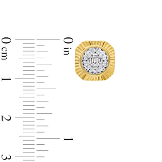 0.30 CT. T.W. Baguette and Round Multi-Diamond Cushion-Shaped Stud Earrings in 10K Gold