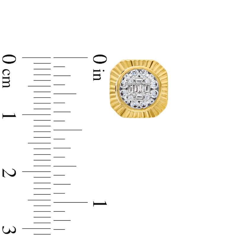 Main Image 3 of 0.30 CT. T.W. Baguette and Round Multi-Diamond Cushion-Shaped Stud Earrings in 10K Gold