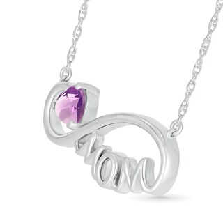 5.0mm Heart-Shaped Amethyst "MOM" Infinity Necklace in Sterling Silver