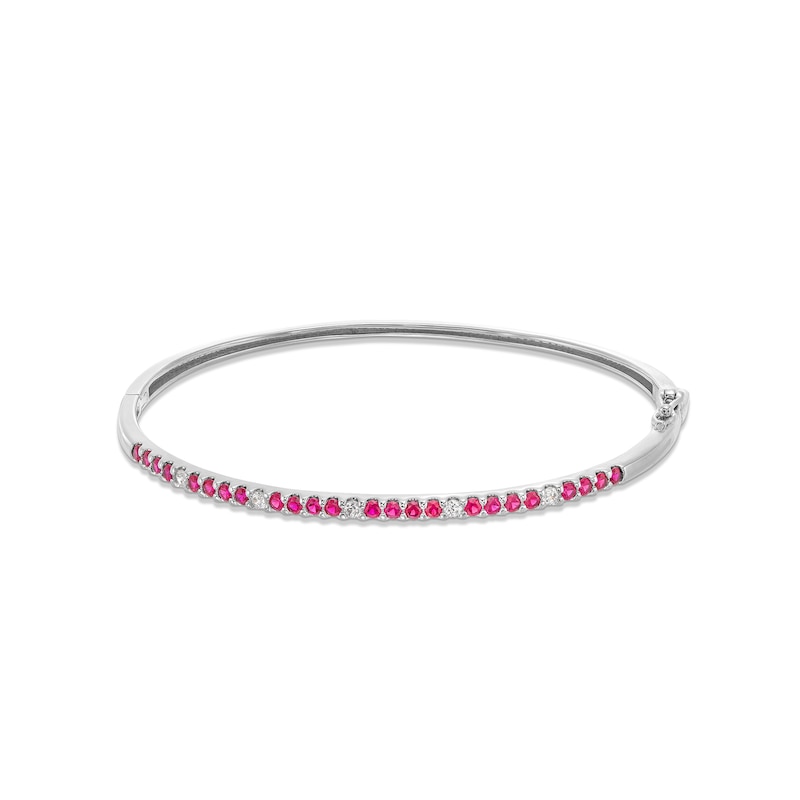 Main Image 1 of Certified Ruby and 0.15 CT. T.W. Diamond Alternating Bangle in 10K White Gold