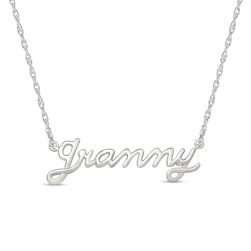 Lowercase Cursive "grammy" Necklace in 10K White Gold