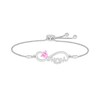 Thumbnail Image 1 of 5.0mm Heart-Shaped Pink Lab-Created Sapphire "MOM" Infinity Bolo Bracelet in Sterling Silver - 9"