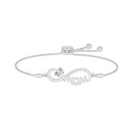 5.0mm Heart-Shaped White Lab-Created Sapphire "MOM" Infinity Bolo Bracelet in Sterling Silver - 9"