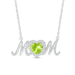 6.0mm Heart-Shaped Peridot and White Lab-Created Sapphire "MOM" Necklace in Sterling Silver