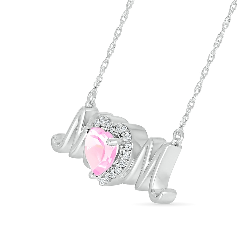 6.0mm Heart-Shaped White Lab-Created Sapphire "MOM" Necklace in Sterling Silver