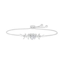 6.0mm Heart-Shaped White Lab-Created Sapphire "MOM" Bolo Bracelet in Sterling Silver - 9"