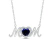 Thumbnail Image 1 of 6.0mm Heart-Shaped Blue and White Lab-Created Sapphire "MOM" Necklace in Sterling Silver