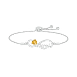 5.0mm Heart-Shaped Citrine "MOM" Infinity Bolo Bracelet in Sterling Silver - 9"