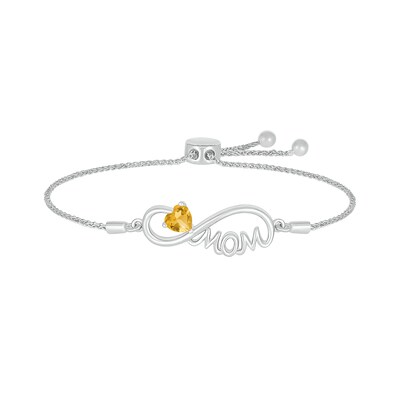 5.0mm Heart-Shaped Citrine "MOM" Infinity Bolo Bracelet in Sterling Silver - 9"