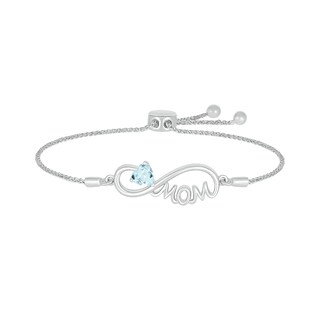 5.0mm Heart-Shaped Aquamarine "MOM" Infinity Bolo Bracelet in Sterling Silver - 9"